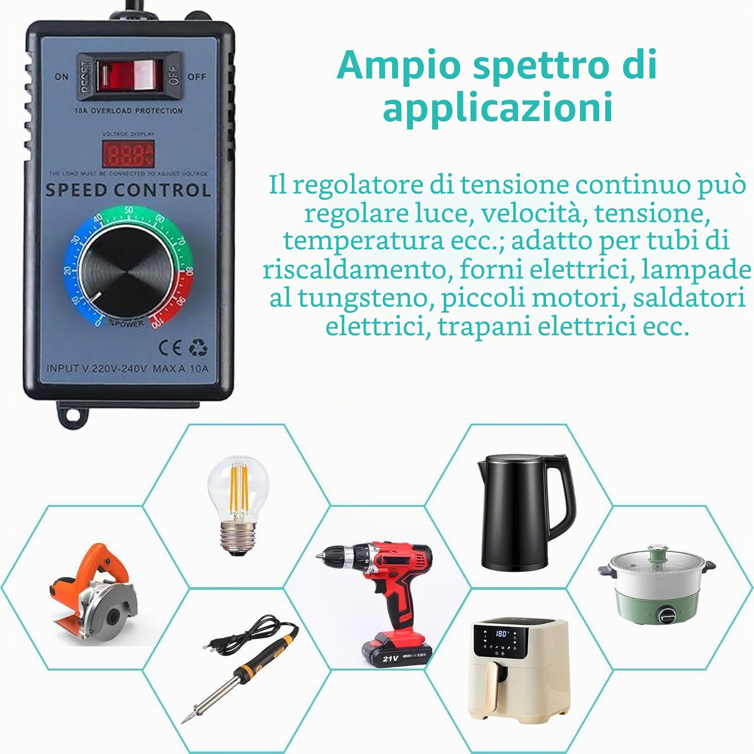 Regolatore di velocità 220V Regolatore Velocita Motori 220V 4000W 10A Regolatore di Tensione per Smerigliatrice Angolare/Soffiatore Trapano a Mano/Seghe Circolari Regolatore