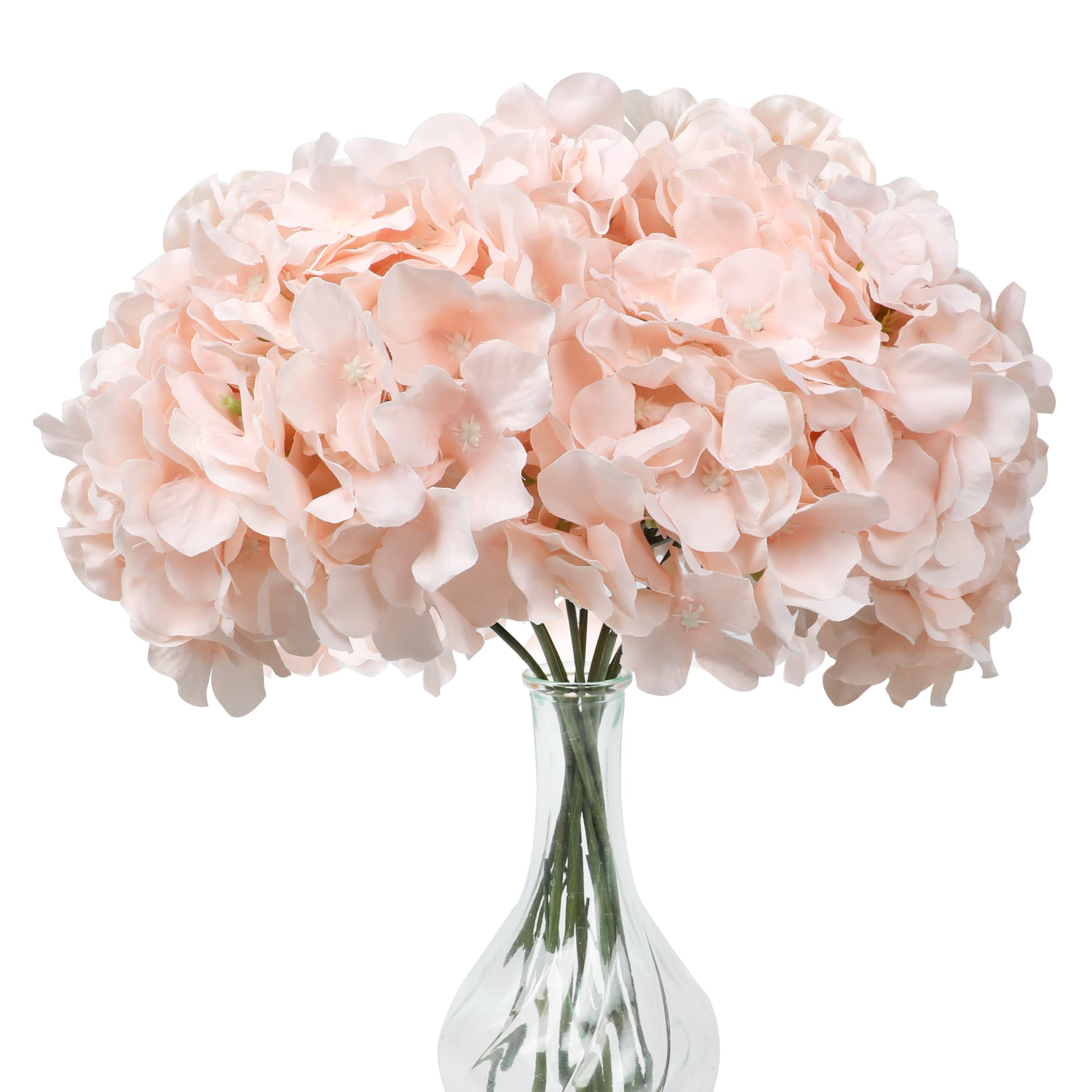 Alishomtll 10 Pcs Hydrangea Artificial Flowers with Removable Stems Full Silk Hydrangea Heads for Home Decor, Fake Faux Hydrangea Flowers for Wedding Centerpieces Party DIY Project (Blush)