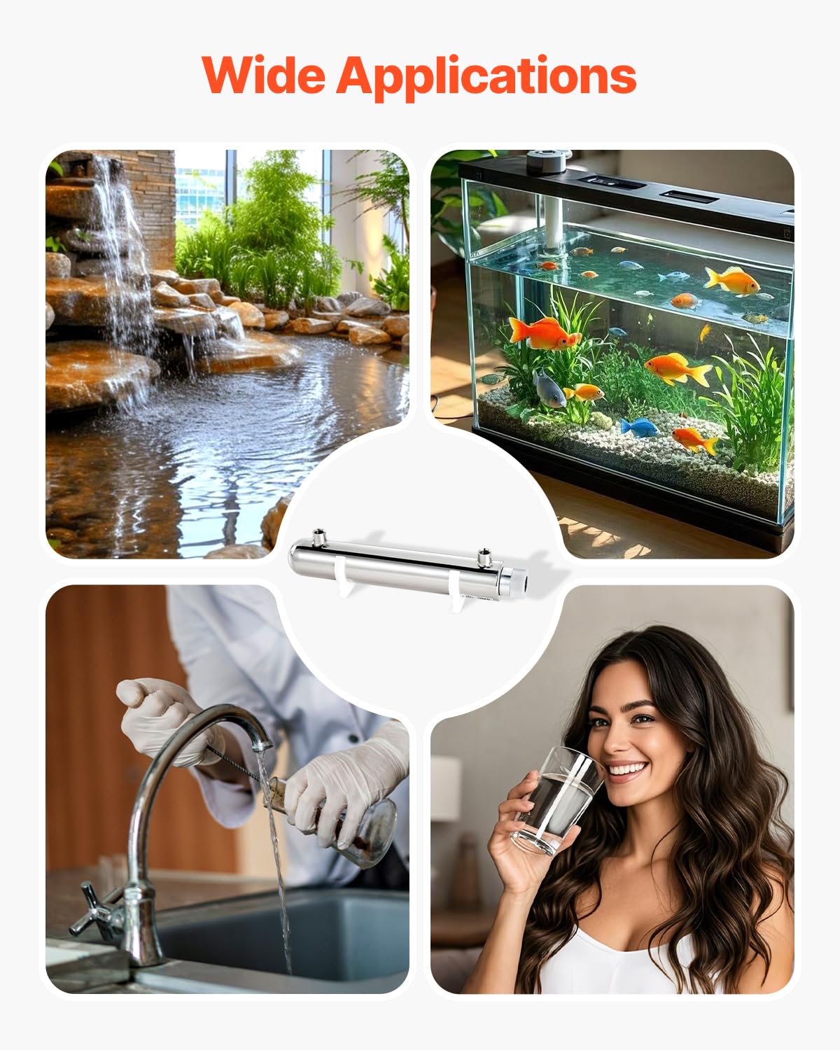 VEVOR 12 W Purificador de Agua Ultravioleta, 1 GPM, Filtro Purificador de Agua Ultravioleta Versátil para Toda la Casa con Carcasa de Acero Inoxidable, Funda de Cuarzo Apto para Ducha, Bebida