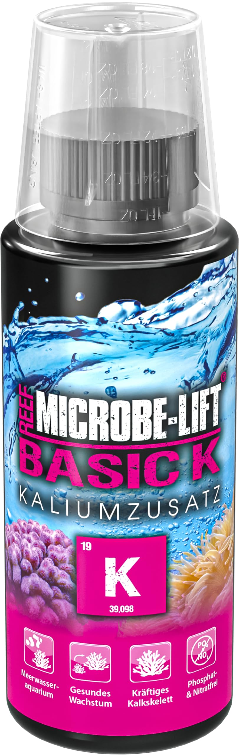 MICROBE-LIFT - Basic K - Dodatek potasu dla regularnego zwiększania poziomu potasu w każdym akwarium słonowodnym - Zawartość: 118 ml
