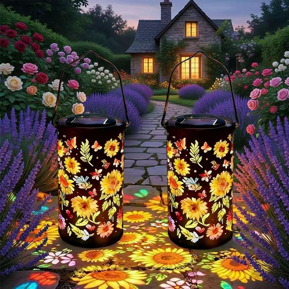 Colorful Sunflower Glow Solar Garden Lantern, 2 Stück Sonnenblumen Solarlampen für Außen, Sunflower Solar Gartenleuchte Metall, Fensterdeko Weihnachten Beleuchtet,Weihnachtslichter