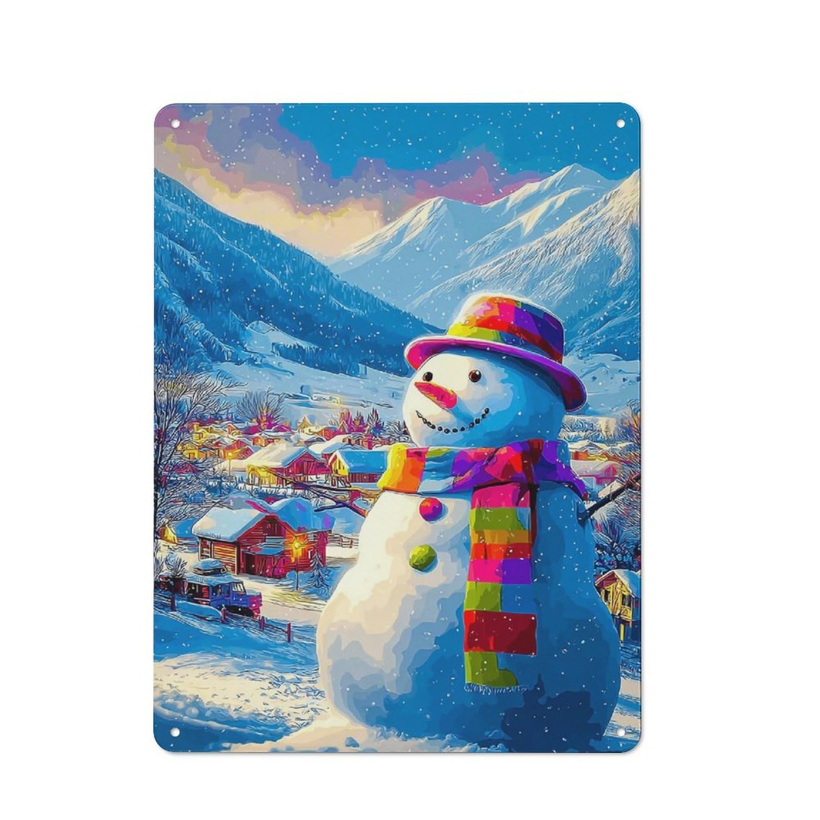 Junmoney Colorful Snowman In Winter Wonderland -1 Nostalgic Metal Wall Sign 40X30cm, Classic Pub Decor For Bar, Kitchen, Garage Or Games Room