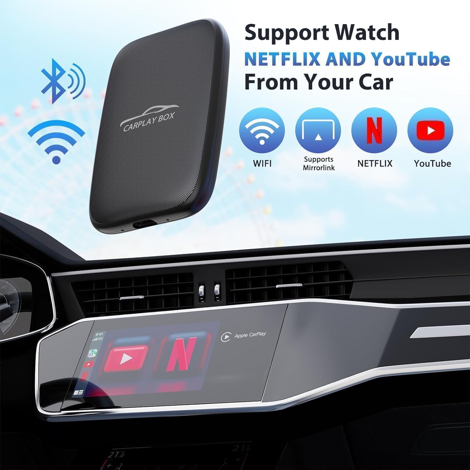 5-in-1 Wireless Android Auto & CarPlay Adapter (2026), unterstützt Netflix/Youtube/TF, Plug & Play, einfache Einrichtung, Magic Video Box für OEM CarPlay/Android Auto Fahrzeuge mit Kabel