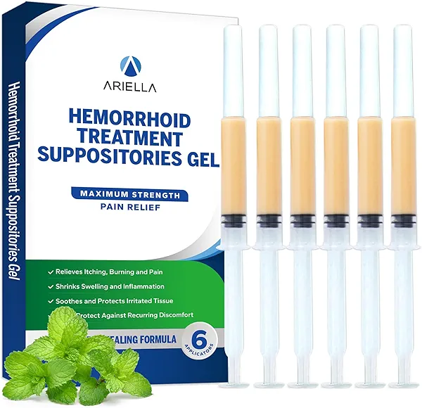Ariella Hemorrhoid Treatment Suppository with Soothing Natural: New Shrinking Fissure Gel - Best Fast Cure Burning Itching Pain Swelling Discomfort Relief (Mint, Pack of 6)