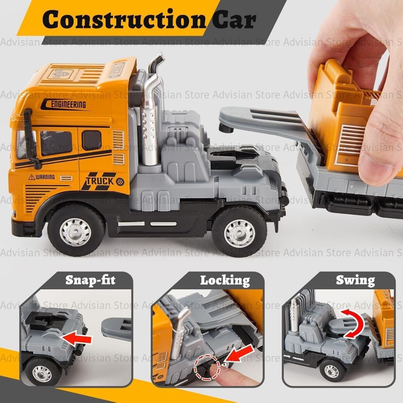 Advisian store 1:24 Excavator 4WD Friction Power Large Transport Truck with Lights and Sounds Alloy Diecast Truck Toy Best Birthday Gift for Kids (Pack of 1) (1:24 Excavator Truck) 1