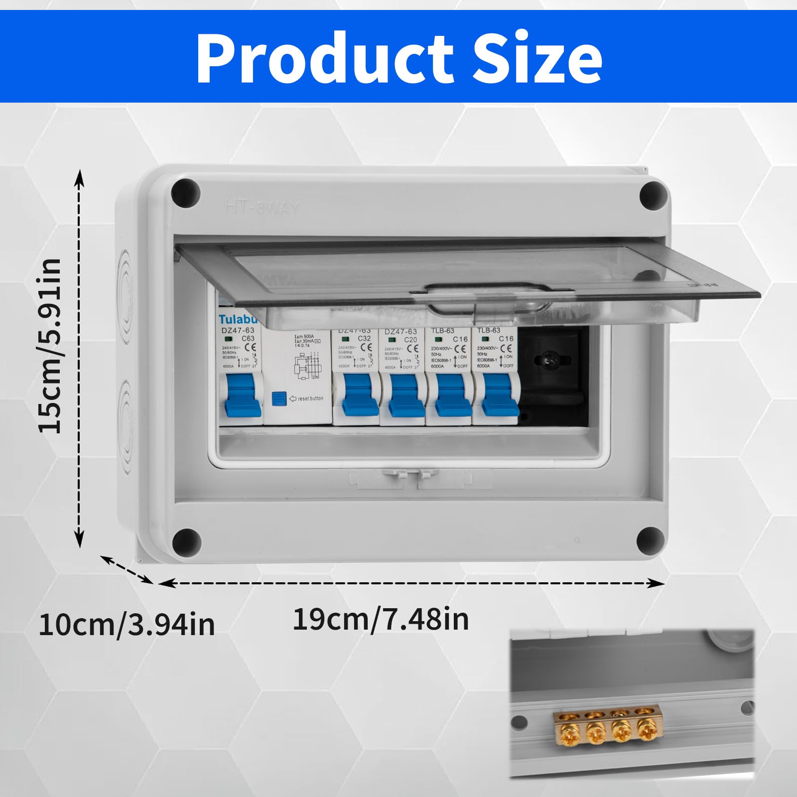 Caja de fusibles de superficie, caja de distribución de superficie impermeable IP65 con interruptor diferencial, mini caja de subdistribución de superficie para caravanas, garajes y talleres