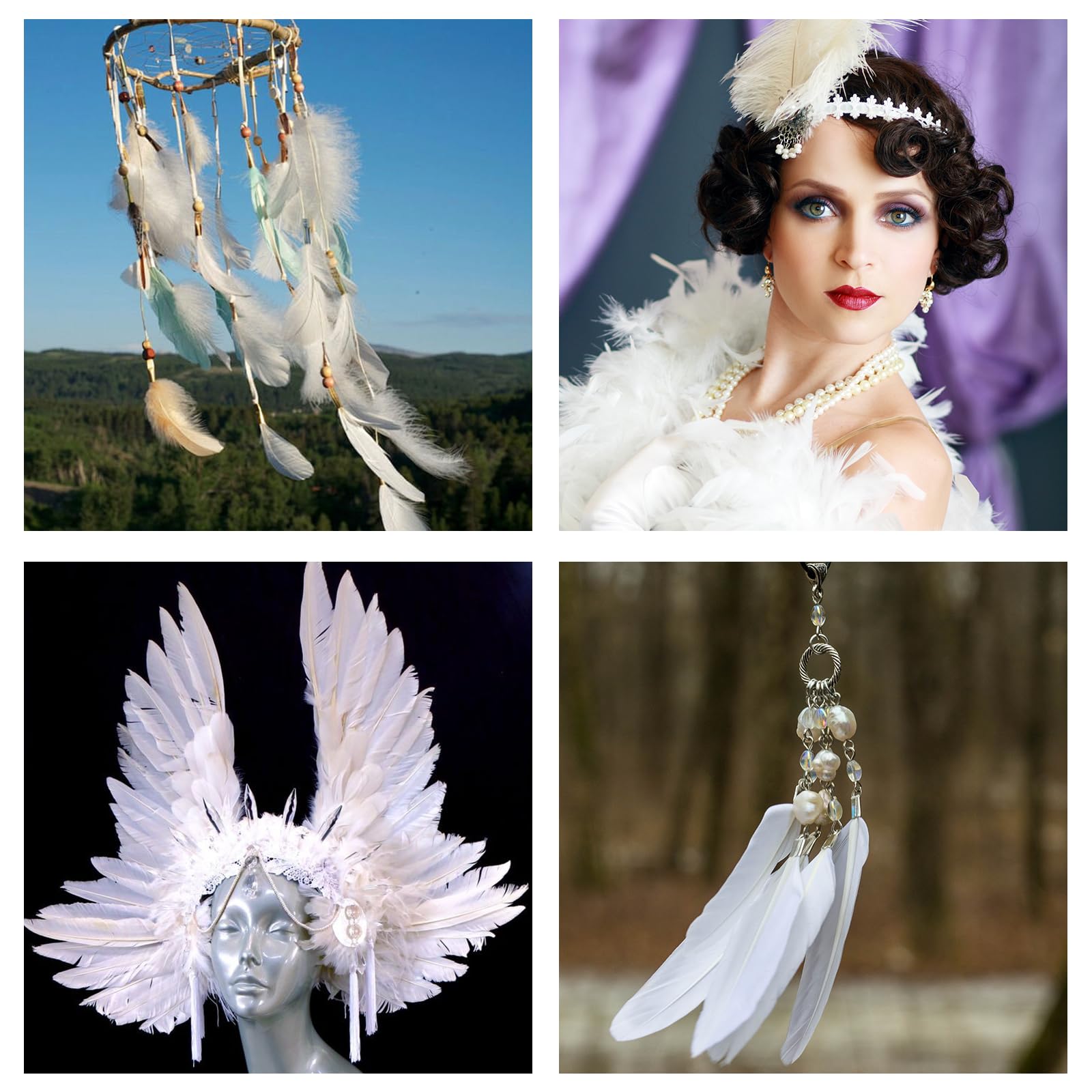 Lot de 200 Plumes Artisanales 10 à 17 cm Plume Decoration Plumes Loisirs Creatifs Plume d'oie Naturelle Plumese Noires et Blanche pour Attrape Rêves Mariages Bricolage Costumes