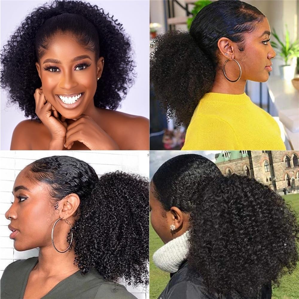 Panino per Capelli disordinato Chignon Afro Puff for Donne Nere, Sintetico, con Coulisse e Ricci, for Coda di Cavallo. Parrucchino a Coda di Cavallo per l'uso Quotidiano(4)