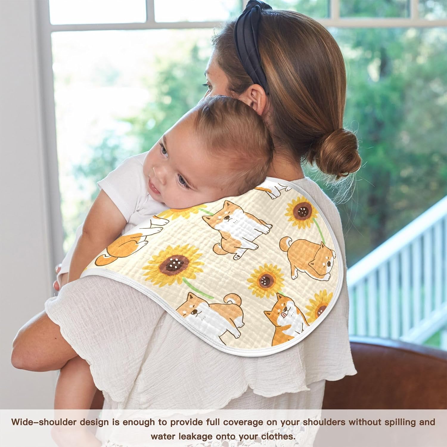 Muslin Burp Cloths for Baby Boys and Girls - 4-Pack Ultra Absorbent Shiba Inu Sunflower Muslin Washcloths, Newborn Towel, Milk Spit Up Rags, Burp Cloth Bib for Unisex, 22 x 11 Inch