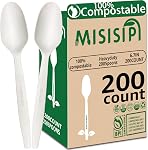 MISISIPI [7.1In 100Pcs] 100% Compostable Forks and Spoons Biodegradable Forks and Spoons HeavyDuty No Plastic Forks and Spoons Eco-Friendly Heavyweight Disposable Forks and Spoons Flatware Set