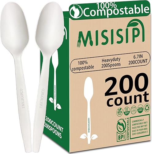 Miniatura 12 de MISISIPI [7.1 pulgadas, 100 piezas] Tenedores y cucharas 100% compostables, tenedores y cucharas biodegradables, resistentes, sin plástico, tenedor