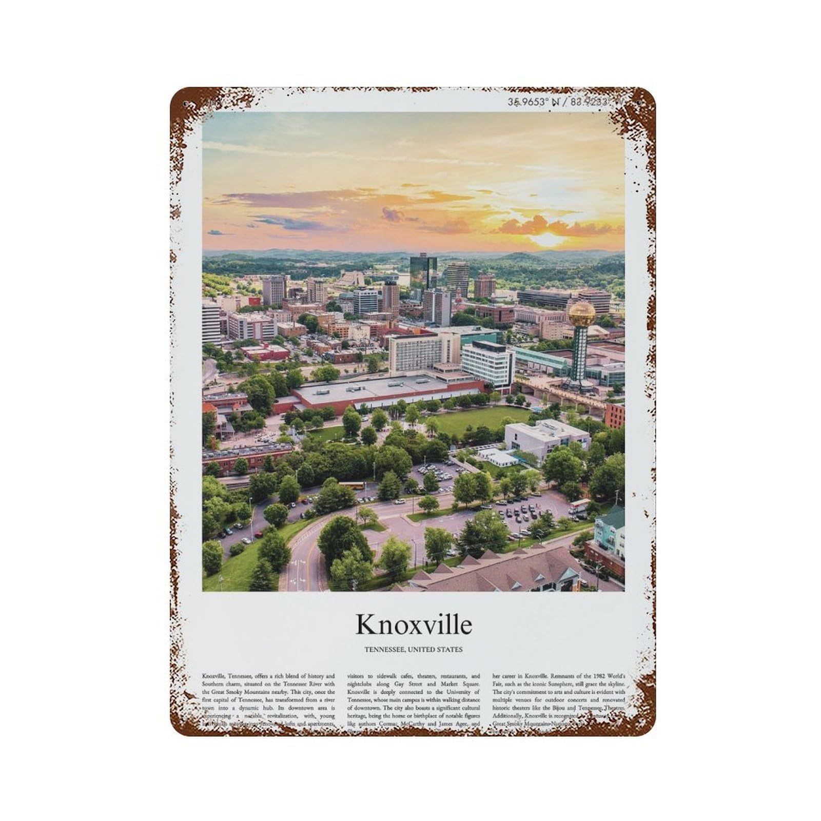 xiaoxiaoshen Knoxville Tennessee, United States, USA City Scenery Wall Decor Art Metal Tin Poster Modern Home Decor Art Home Bar Shop Decorations Vintage Sign 40x30cm