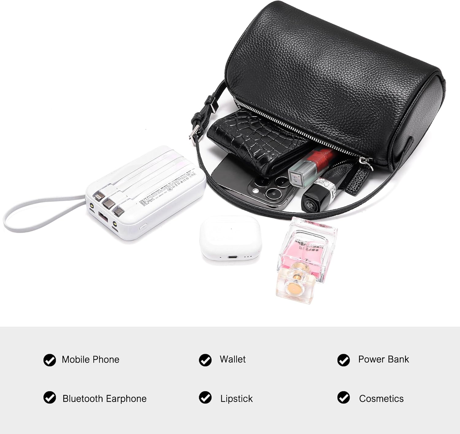 Genuine Leather Crossbody Bag for Women: Small Barrel Purse for Ladies - Designer Hobo Bags Shoulder Handbags - Image 5