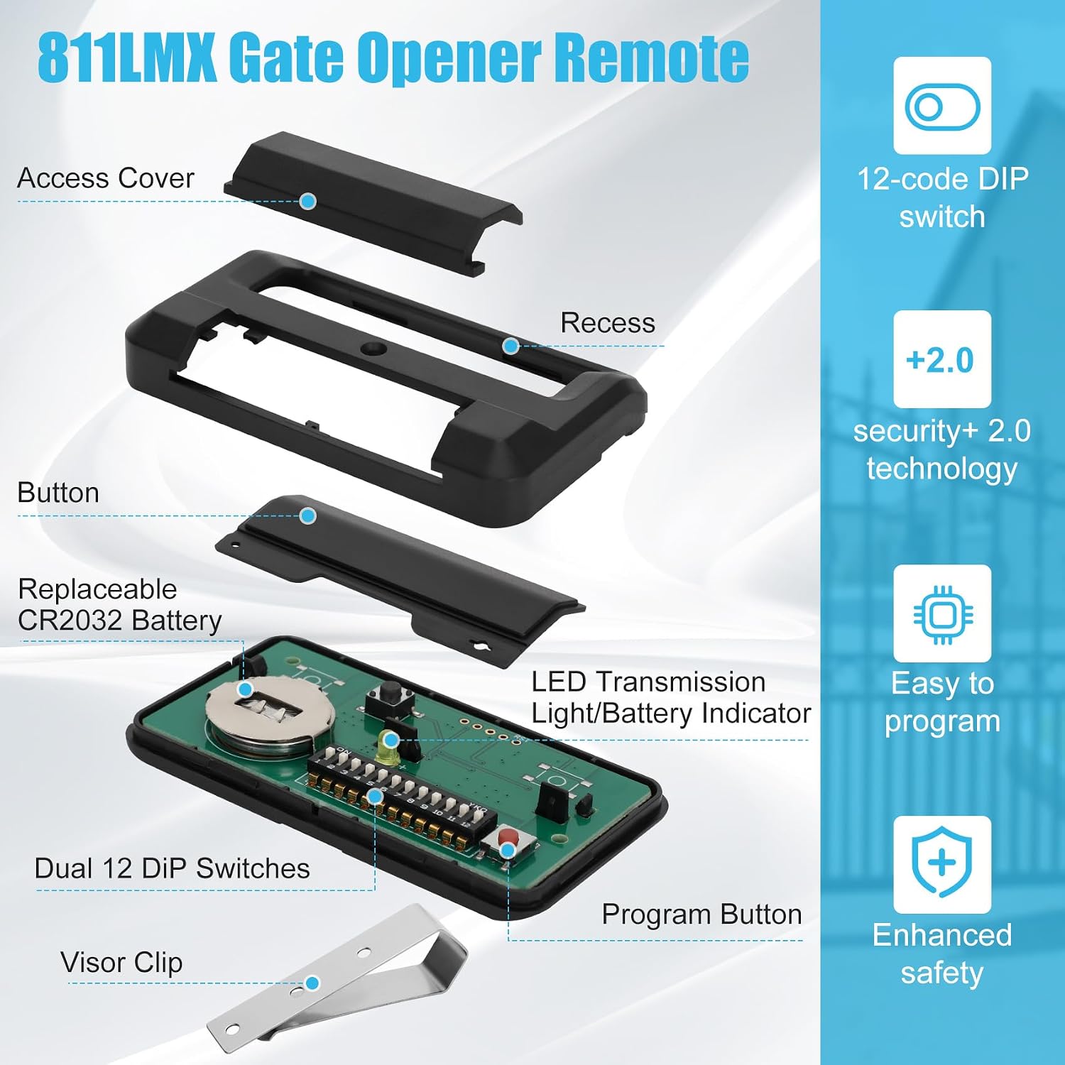 Upgrade 811LMX/811LMX MC Replaces 811LM Liftmaster Remote,12-Code Switch,811LMX Gate Opener Remote Compatible with 850LM/860LM/Star1000 Receivers,Security+ 2.0 Technology,390/315 Mhz,4Pack