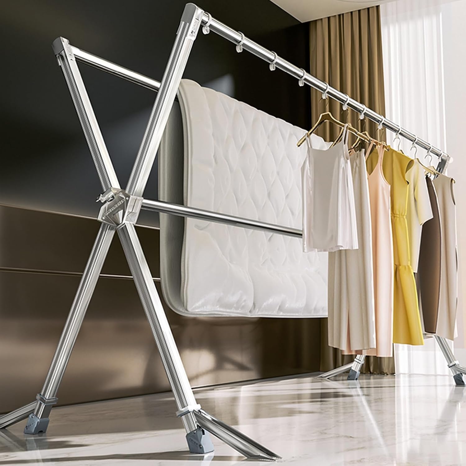 Folding Clothes Drying Rack, Stainless Steel Laundry Retractable Racks Outdoor, for Clothes, Sheets,Windproof Feet Stable Load Bearing,