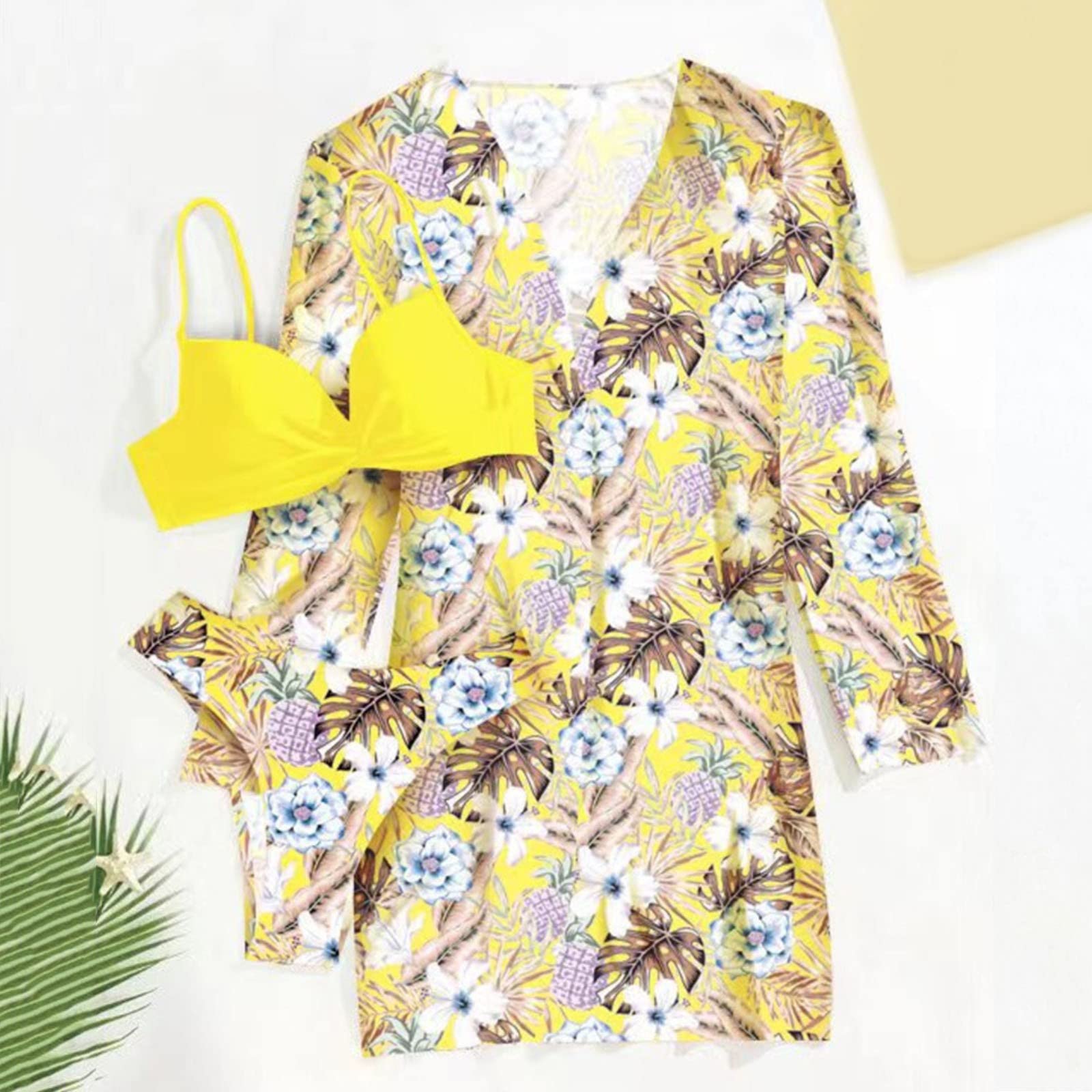 Bikini - Conjunto de bikini para mujer, bikini de cintura alta 2026, traje de baño sexy de 3 piezas para cubrir el traje de baño de manga larga, ropa de playa, G, S