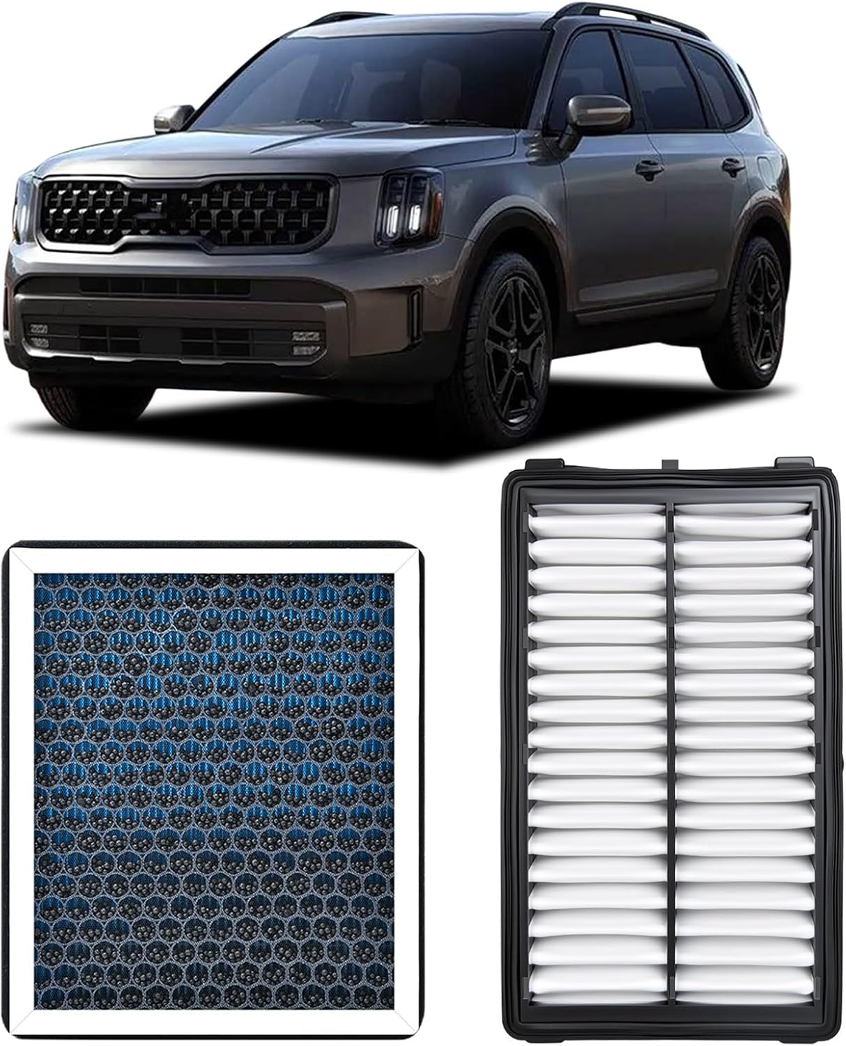 Engine and Cabin Air Filter Compatible with Kia Telluride 2025 2024 2023 2022 2021 2020 (3.8L) With Activated Carbon,Replaces 97133-J5000, 97133-3M000, WP10367, 28113-A9100