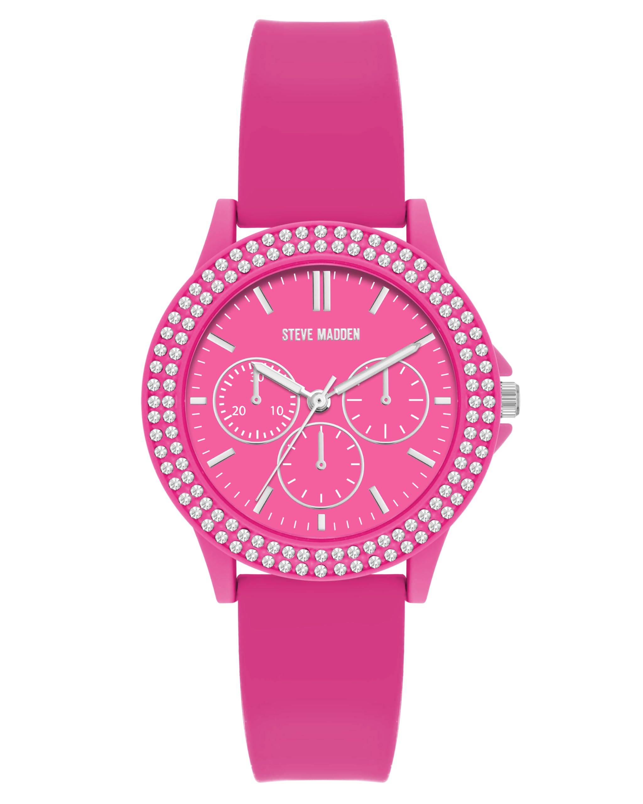 Steve Madden Orologio da donna con cinturino in silicone con cristalli autentici