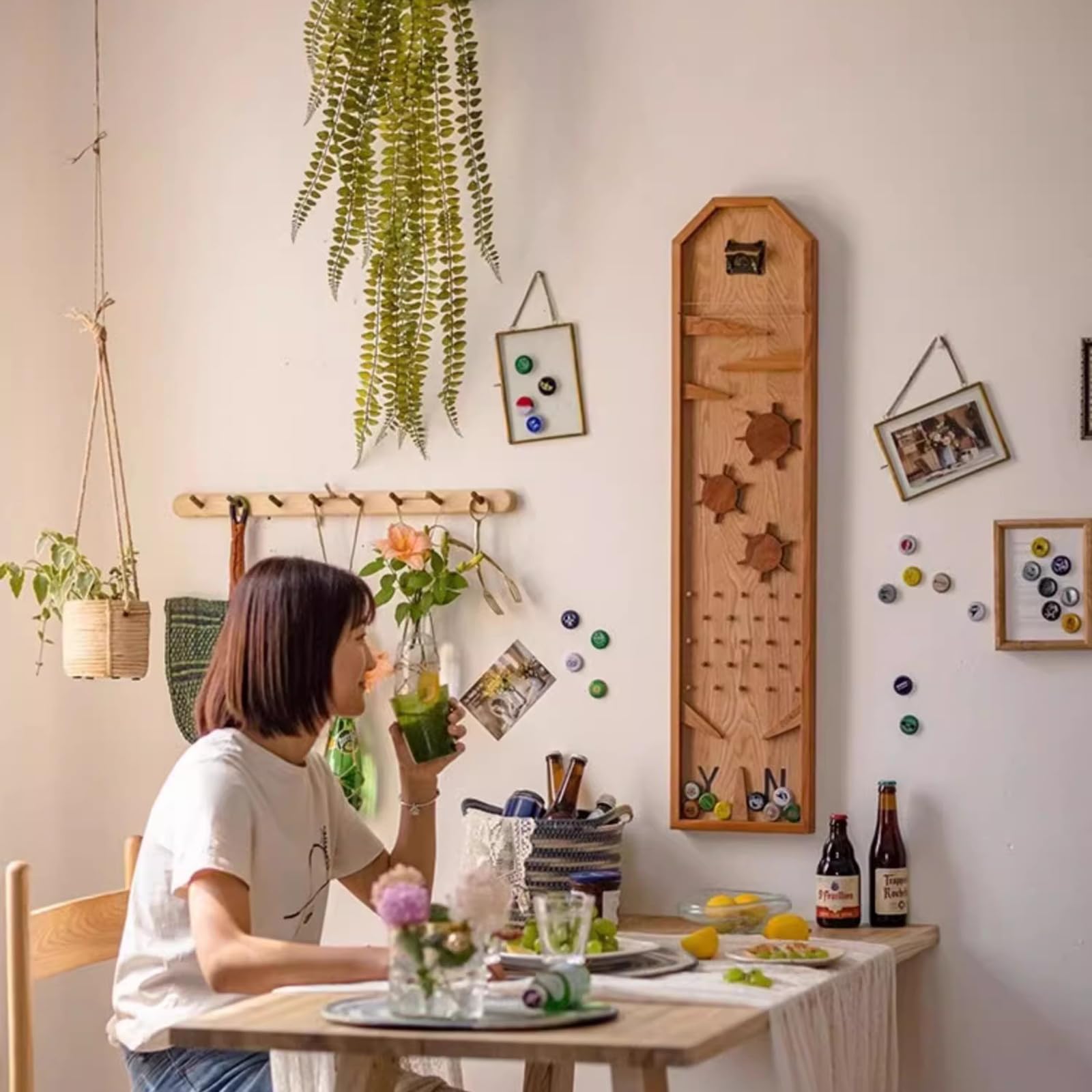 Apribottiglie con Raccogli-Tappi, Gioco Rustico in Legno per Raccogliere Tappi di Birra E Soda, Divertente Apribottiglie da Parete, Decorazione per Bar E Soggiorno