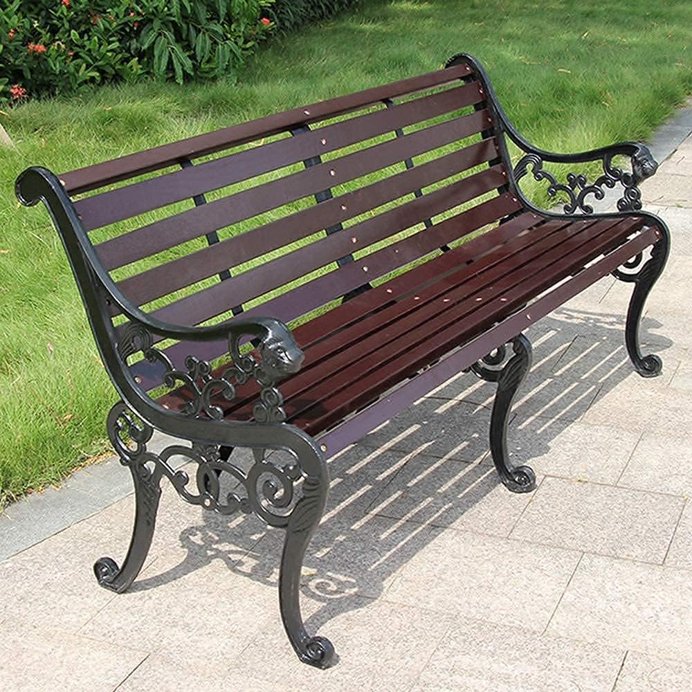 Park Terrace Bench Outdoor Bench, Weatherproof Garden Bench with Cast Iron Frame and Anticorrosive Solid Wood, 2-3 Seat (Color : Bronze, Size : 125X (Black 150X58X78CM)