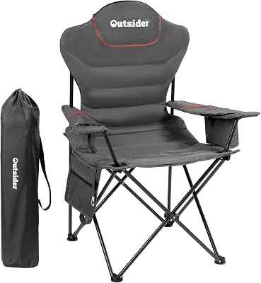 OUTSIDER Folding Camping Chair Heavy Duty Fishing Chair 150KG Oversized Outdoor Chairs with Cup Holder, Cooler Bag, Storage Pocket & Lumbar Support (Style-2, 1)