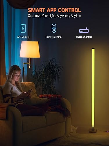 Miniatura 2 de BrizLabs Lámpara de pie de esquina de Navidad, lámpara de esquina LED inteligente que cambia de color con aplicación Bluetooth y control remoto,