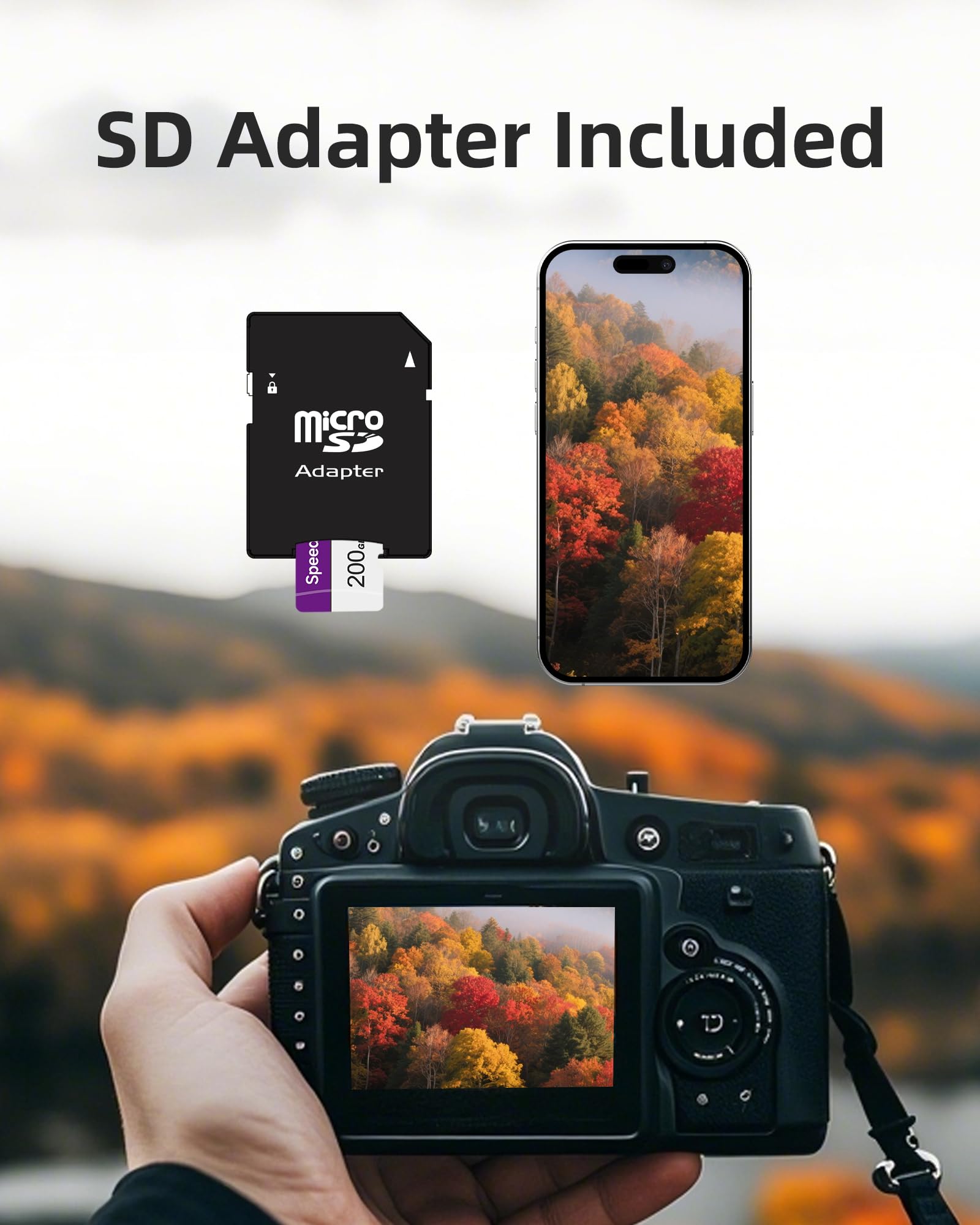 Speederlash Carte Micro SD 200 Go avec adaptateur, A1, U3, vitesse de lecture jusqu'à 95 Mo/s, carte mémoire haute vitesse pour caméras, drones, smartphone, tablette