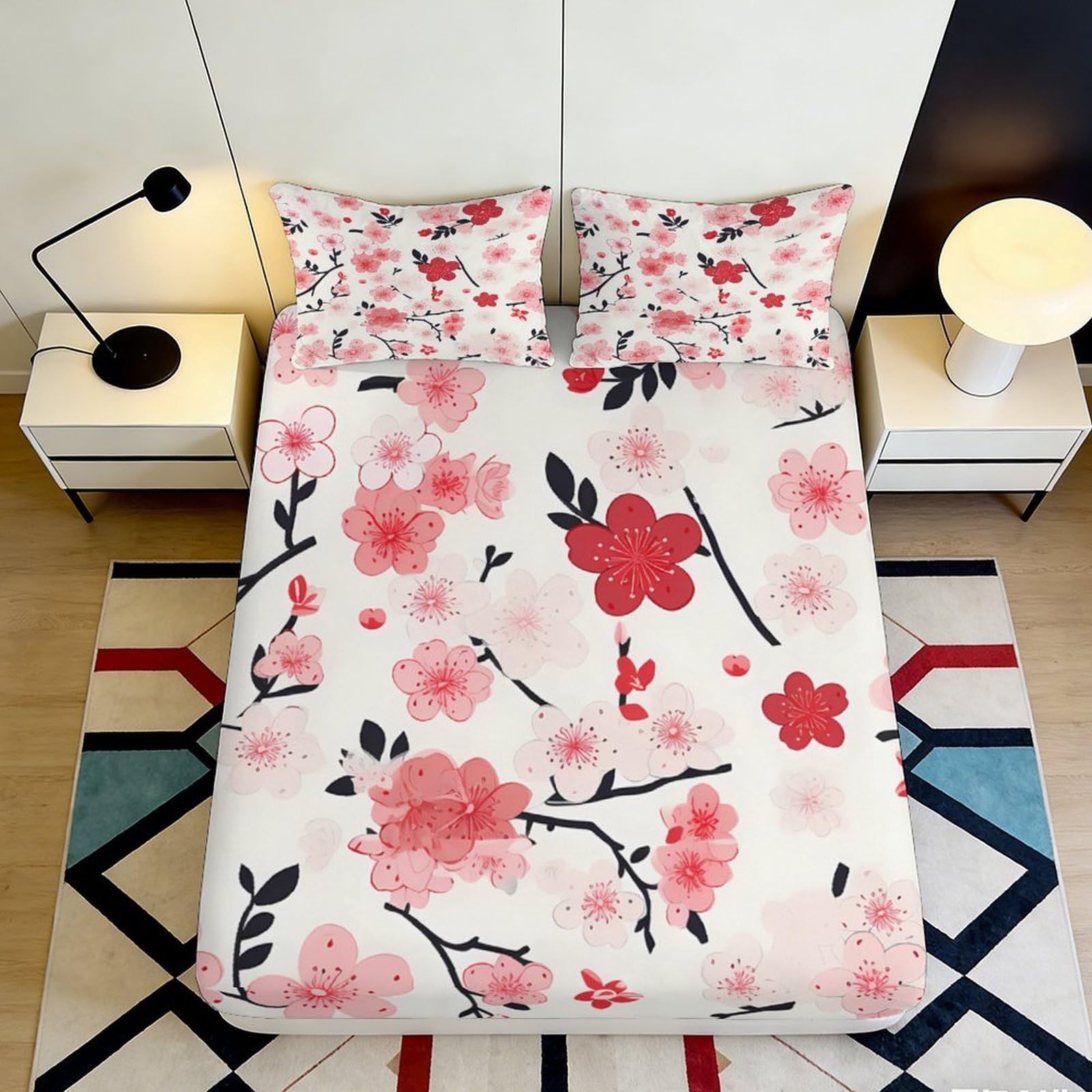 Jqzkxnhpbr Style-6 3D Printed Sakura Blossom Fitted Sheet Microfiber Soft Non-Slip Floral Bed Cover For Bedroom Dorm Decoration 90X200x25cm