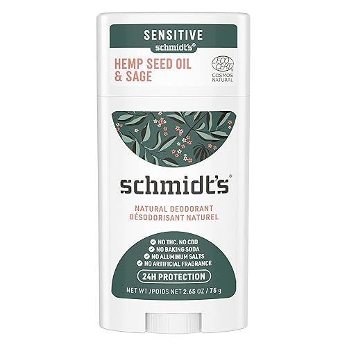 Schmidt's Desodorante natural sin aluminio para mujeres y hombres, aceite de semilla de cáñamo y salvia para pieles sensibles con protección contra