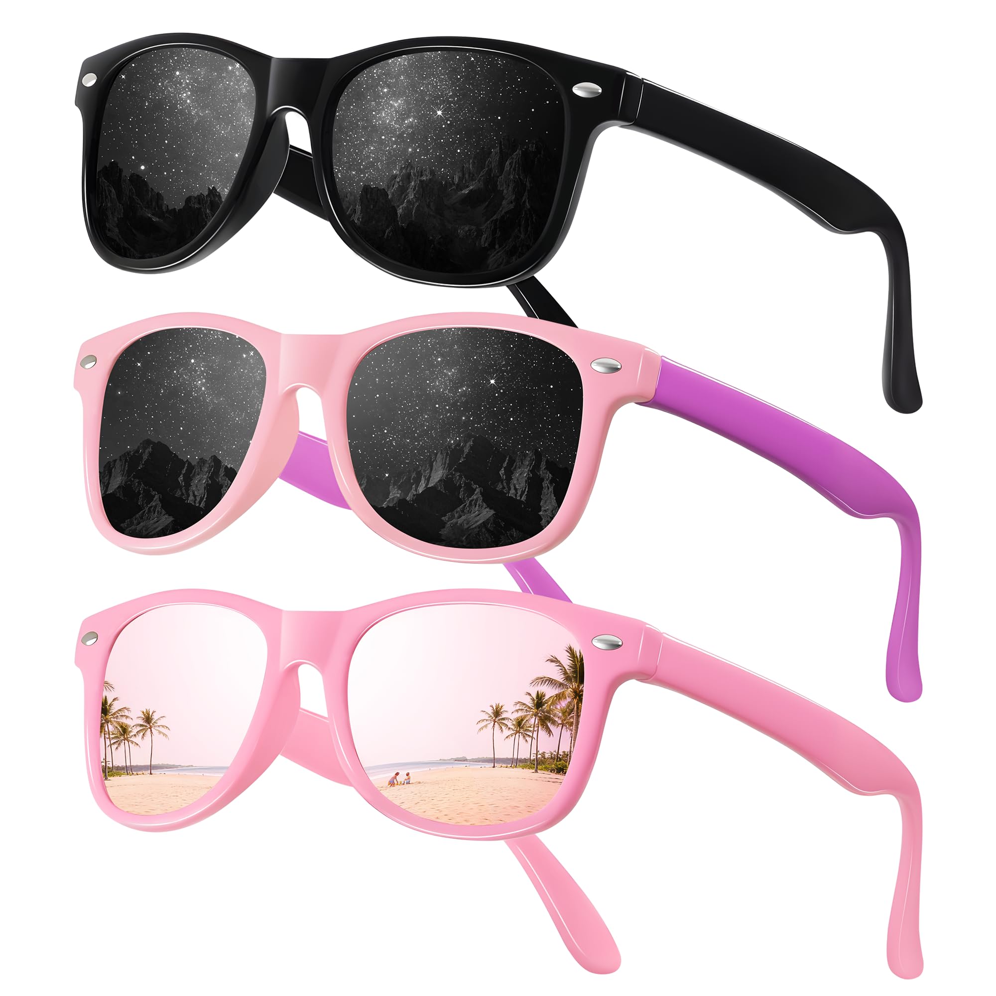 JASPIN Polarized Kids Sunglasses - Toddler Baby Sun Glasses for Girls Boys Age 3-9 with Flexible Frame UV Protection 3 Pack - 2