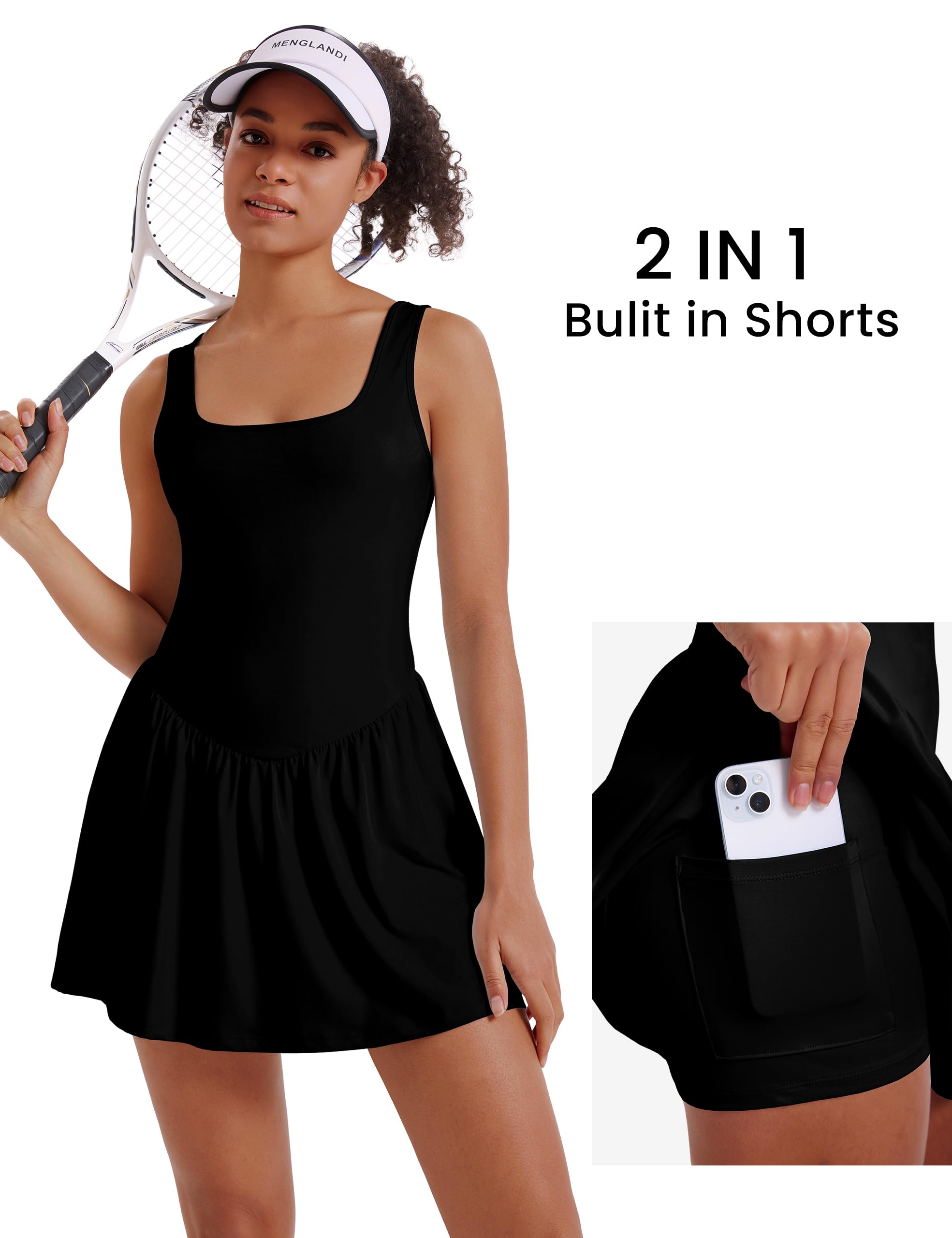 Desol Athletic Dress for Women Square Neck Sleeveless Built in Shorts with Pockets Tennis Dress Golf Active Workout Dress — view 2