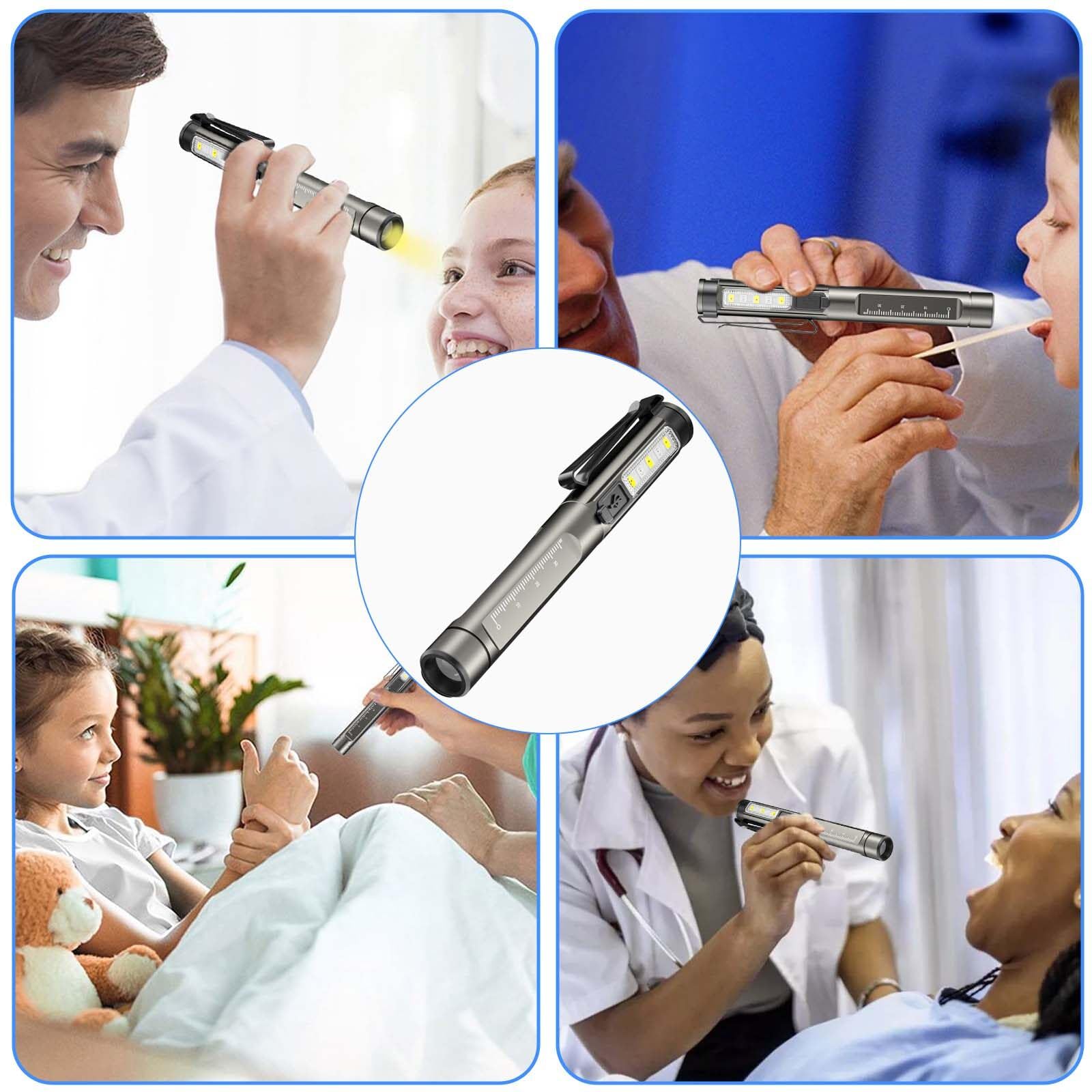 Lampa medyczna do źrenicy, lampa diagnostyczna ze światłami bocznymi, ładowana przez USB, lampa diagnostyczna na długopis, mała i przenośna latarka z kablem do transmisji danych, do wędrówek,