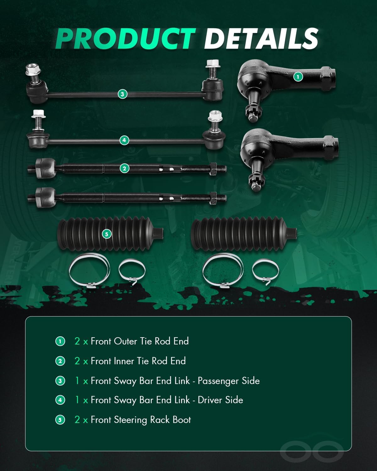 SCITOO 8pcs Front Suspension Kit Sway Bar Links Inner Outer Tie Rod Ends w/Steering Boots fit for 2005-2007 for Chevy Equinox for Pontiac Torrent for Saturn Vue