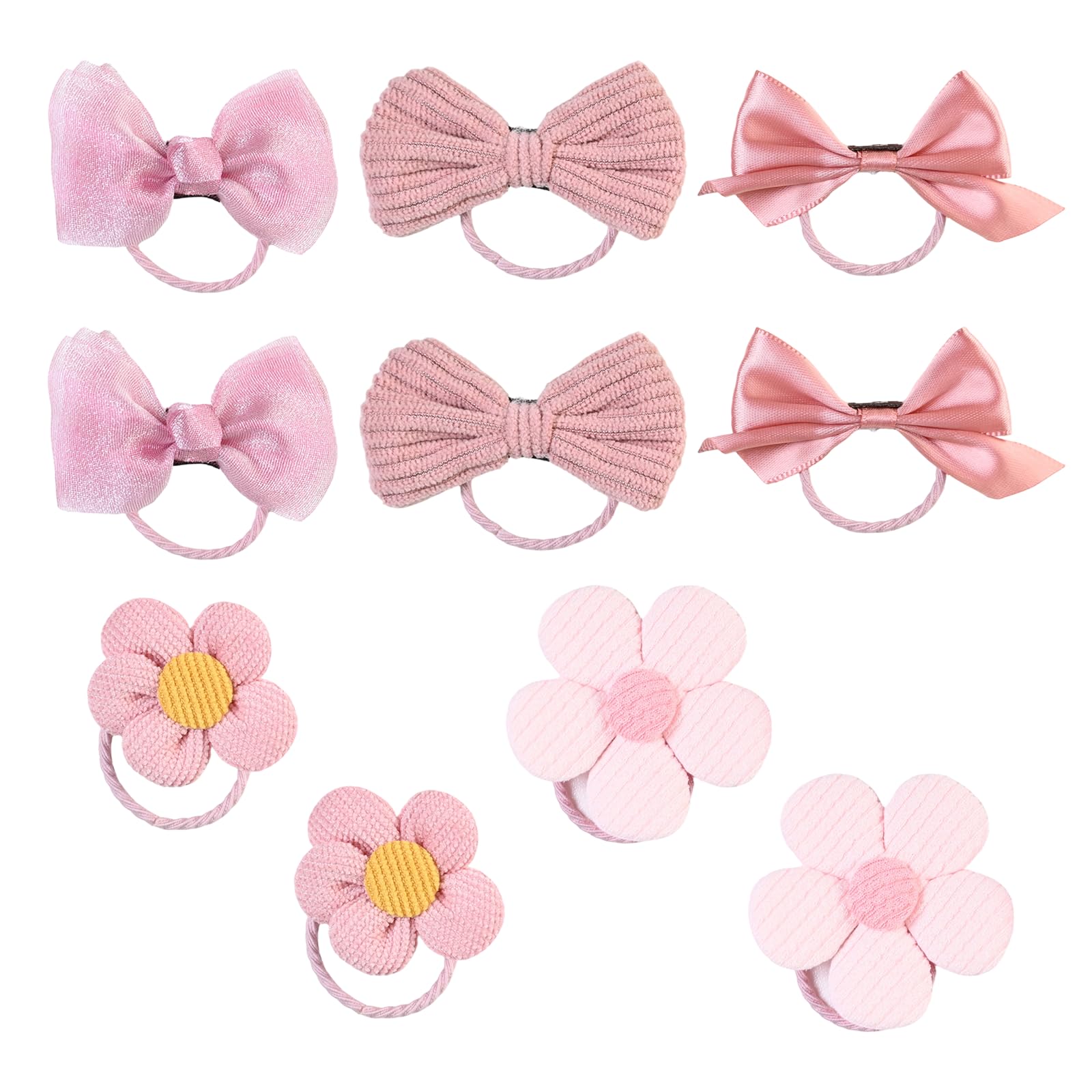 5 Paare Haarschmuck MäDchen ElastizitäT Stoff Klein Zopfgummis MäDchen Fliege Blumen Haarschmuck Kinder Rosa