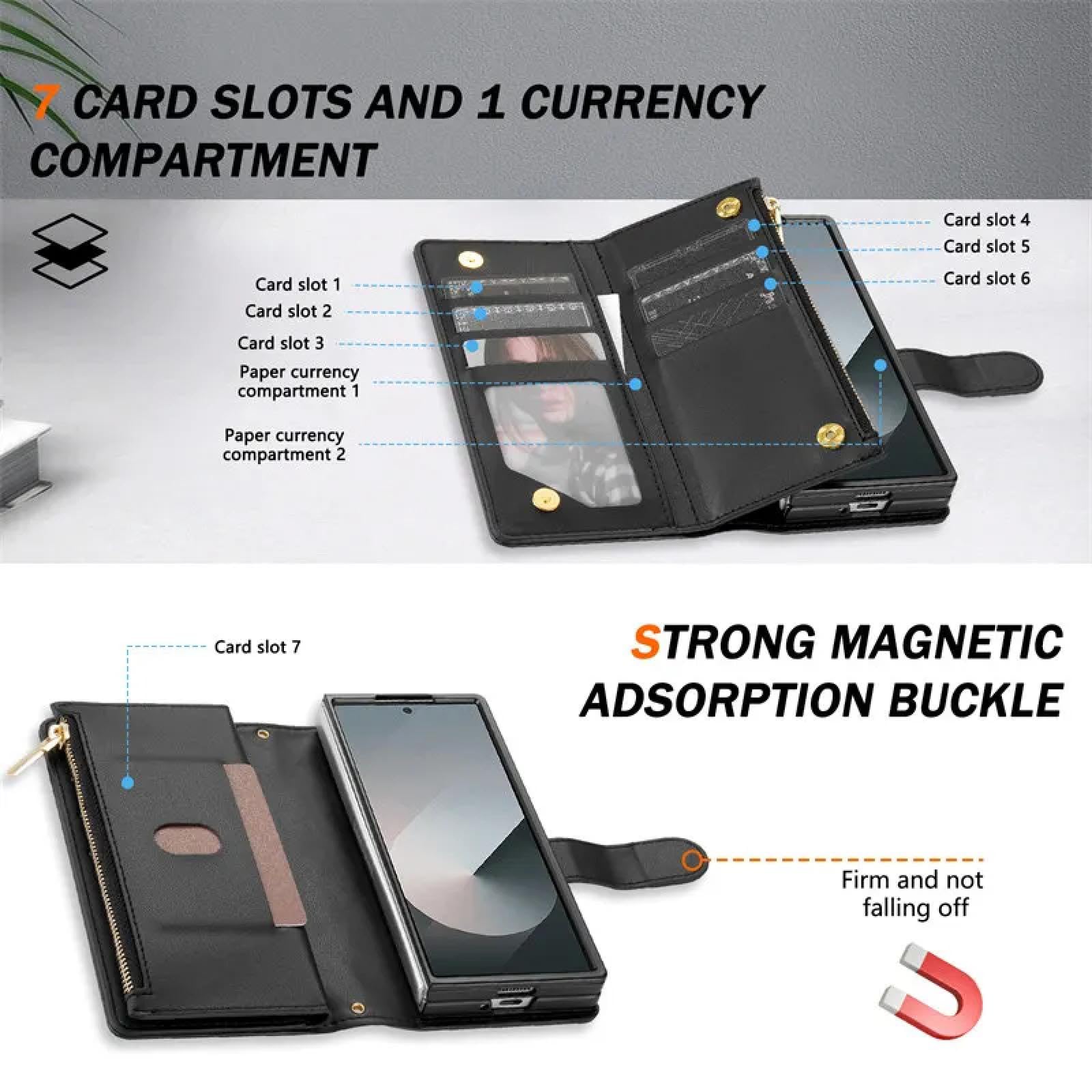 Do Samsung S20 Plus Crossbody Leather Zip Portfel Telefon Etui Smycz Pokrowiec (Do Samsung S20 Plus/Czarny)