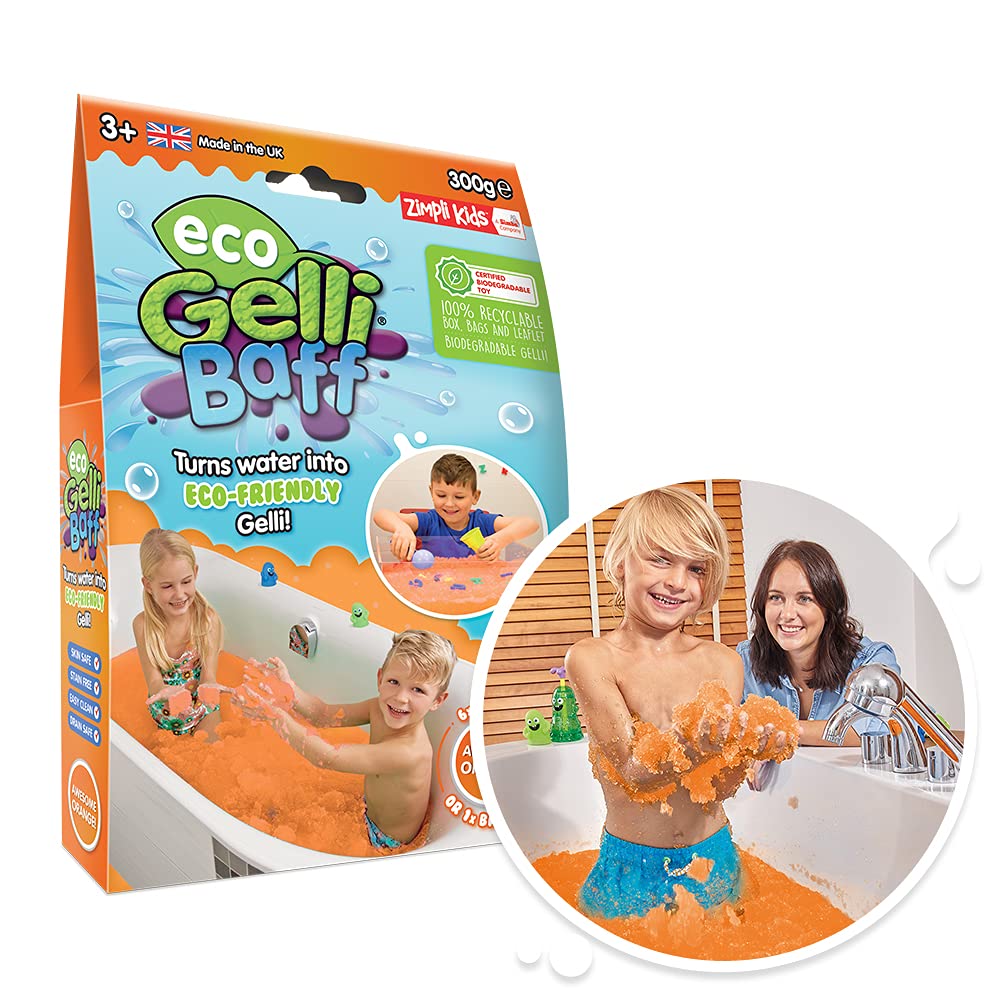 Zimpli KidsEco Gelli Baff Orange, 1 Bath or 6 Play Uses , Magically turns water into thick, colourful goo, Eco Friendly Toy, Eco-Conscious Bath Toys for Girls & Boys, Messy & Multi-Sensory Play