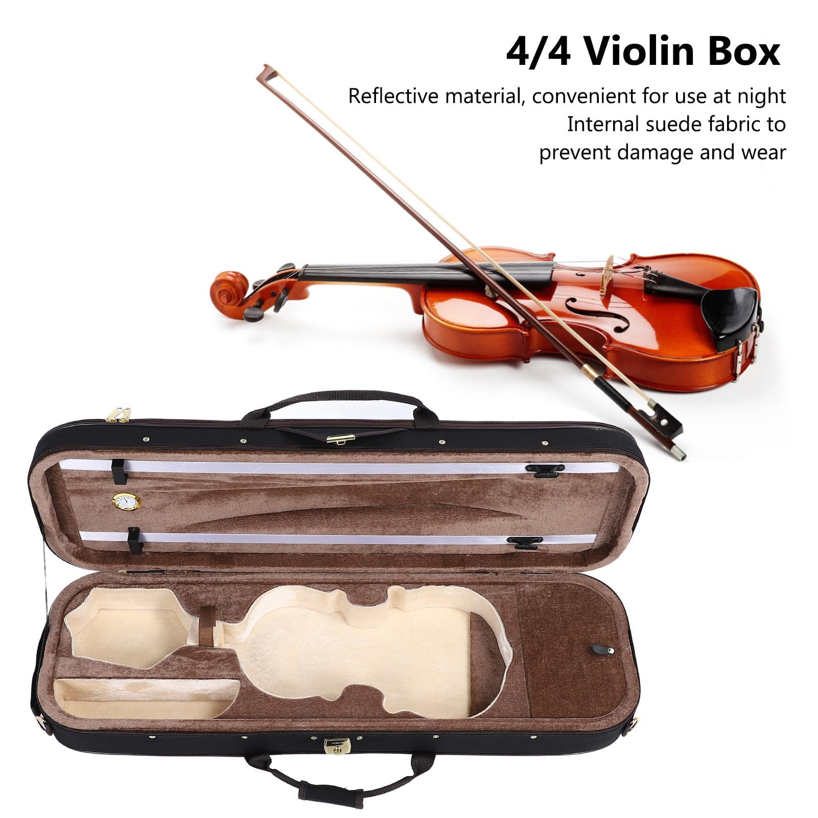 Scatola per Violino di Dimensioni 4/4 con Igrometro Custodia Rigida per Violino Zaino Custodia Protettiva per Strumenti Musicali in Tessuto Oxford