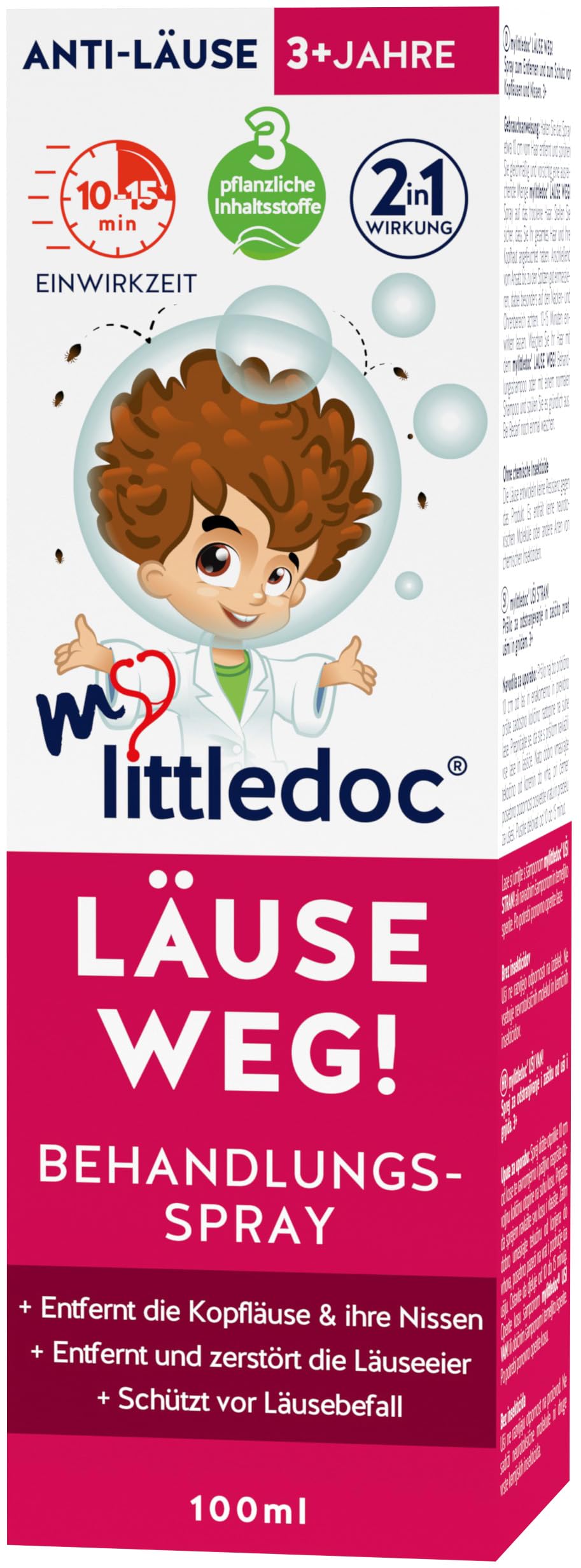 mylittledoc LÄUSE WEG! Behandlungs-Spray 100ml | Zur Behandlung von Kopfläusen und zur Vorbeugung | Für Erwachsene und Kinder ab 3 Jahren geeignet