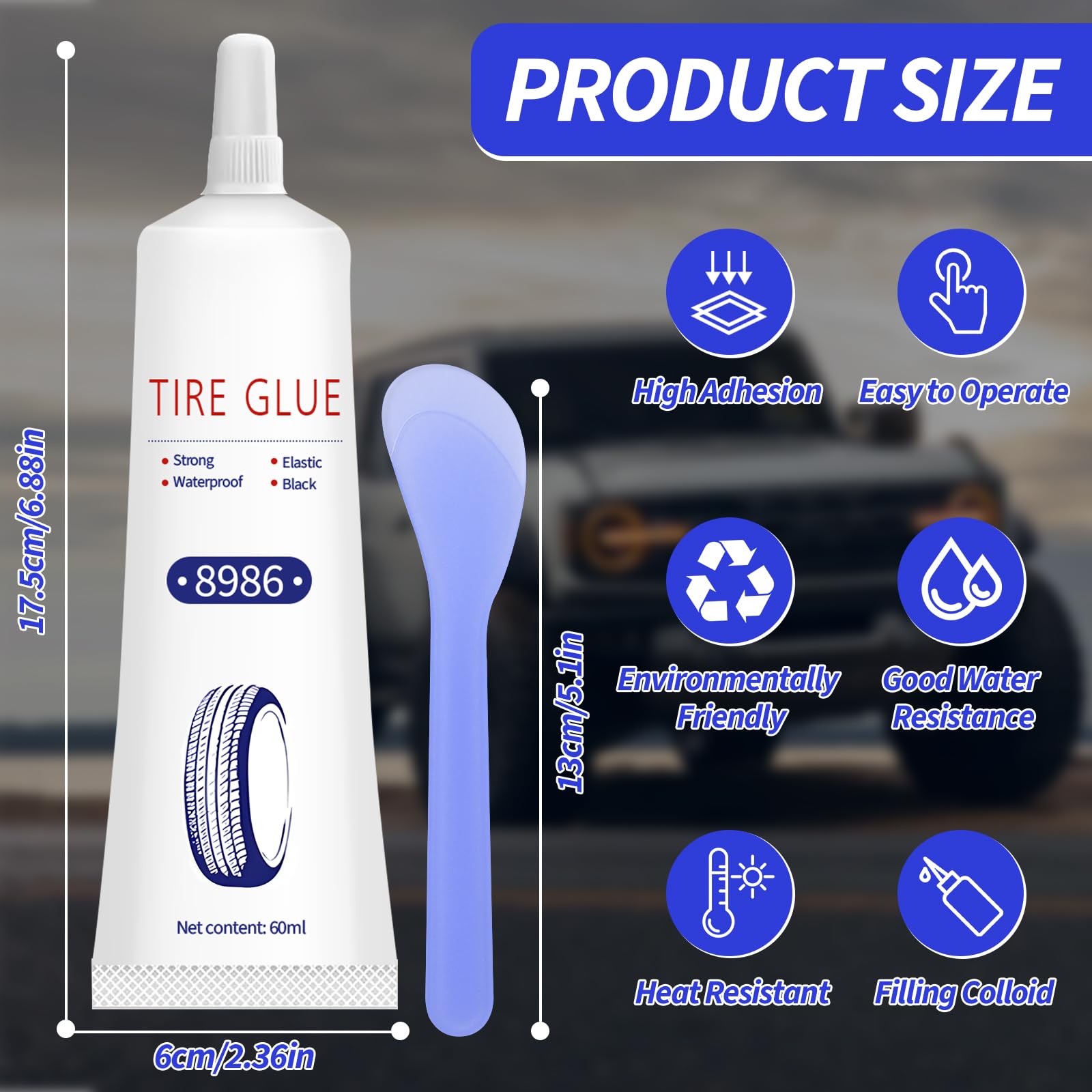 Klej do opon 120 ml, klej gumowy, zestaw do naprawy opon, zestaw naprawczy do opon samochodowych, środek uszczelniający do opon samochodowych/motocyklowych/rowerowych, szybko naprawia