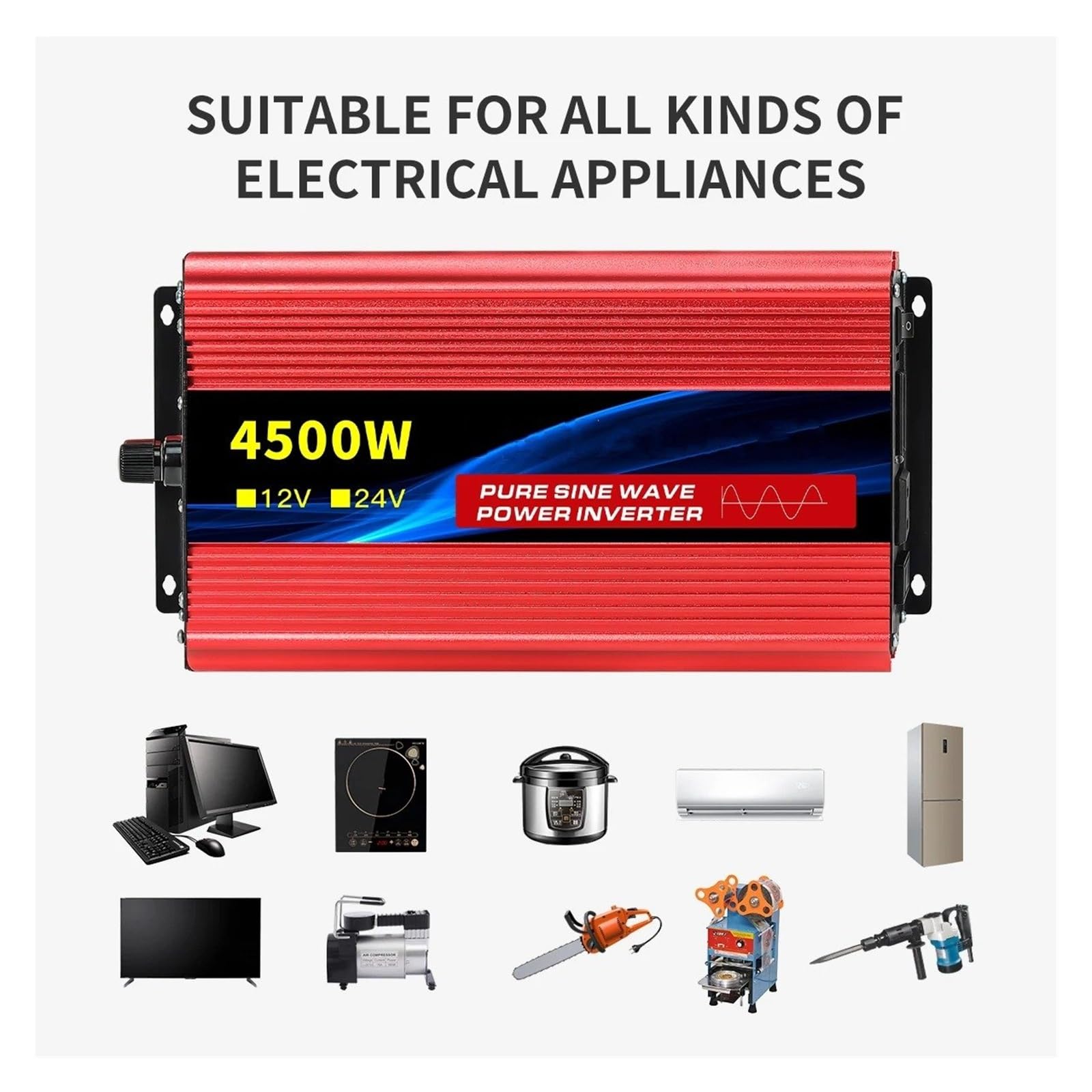 Inversor Onda Sinusoidal Pura 12 V/24 V A CA 110 V 60 Hz Convertidor Portátil Voltaje 6000 W para Coche con Transferencia LED Convertidor(12V 60HZ,3500W)