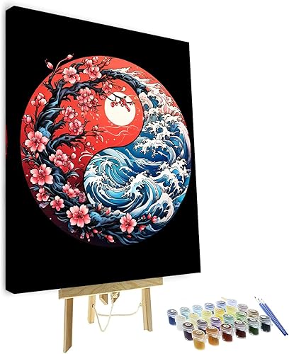 Miniatura 14 de Kit de pintura por números de playa con rocas para adultos, Moonbend DIY Kit de pintura al óleo, lienzo nocturno, pigmento acrílico, pintura de