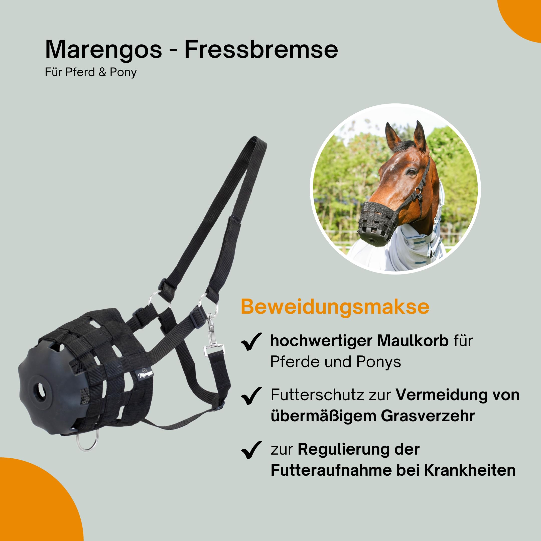 Fressbremse Pferd & Pony Maulkorb mit Fress-Schutz stufenlos einstellbar Weide-Maulkorb schwarz