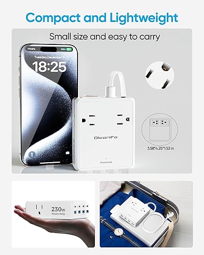Miniatura 5 de Regleta USB de 230 W, cable de extensión de enchufe plano de 5 pies con 4 salidas de CA, 8 puertos USB (4 USB C y 4 USB A), protector de