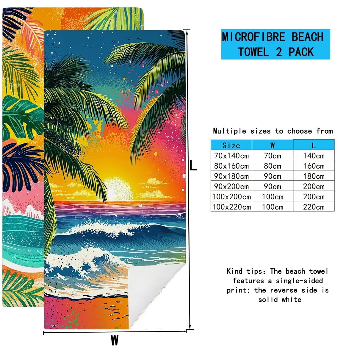 Ręcznik plażowy z mikrofibry, duży ręcznik kąpielowy 100 x 220 cm, zestaw 2 szt. szybkoschnących prześcieradeł kąpielowych z krajobrazu, odporny na piasek ręczniki plażowe z mikrofibry do podróży