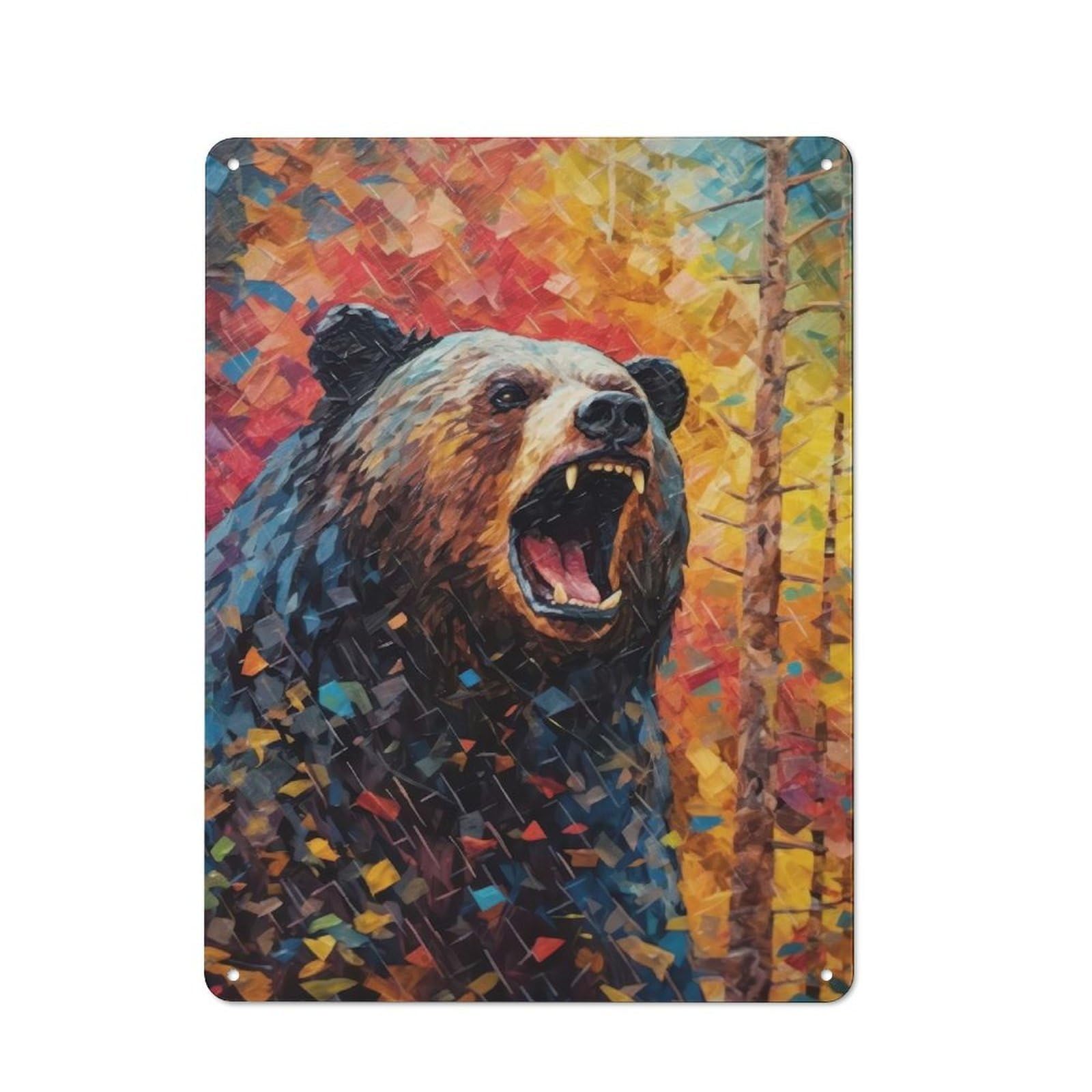 Junmoney Roaring Bear Painting Vintage Metal Gift Sign 40X30cm, Novelty Wall Art For Hallway, Home Bar, Garage Or Study