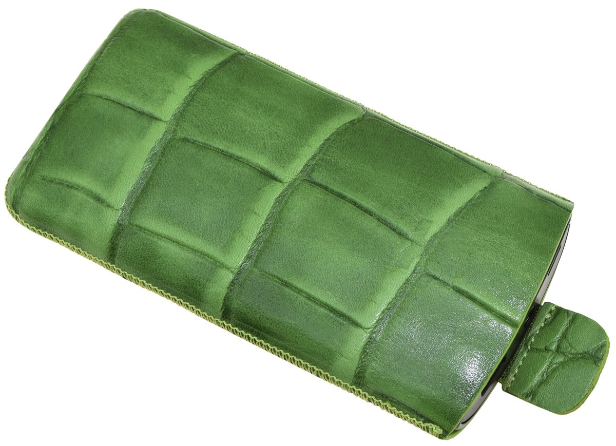Suncase Leder Etui Für Doro Primo 366 - Croco-Grün Mit Rückzugslasche