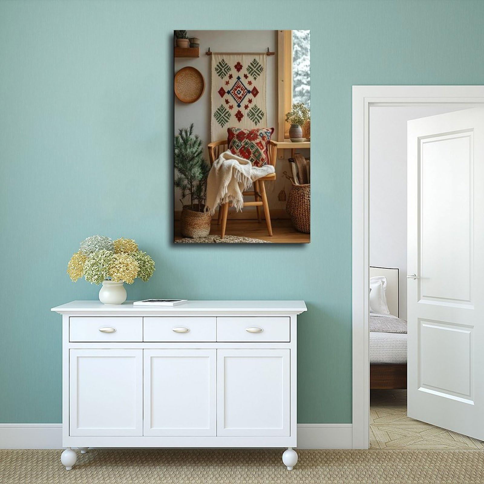 Hallandssöm - Poster su tela con ricamo folk, decorazione per camera da letto, ufficio, stanza, regalo, 40,6 cm di lunghezza x 61 cm di larghezza