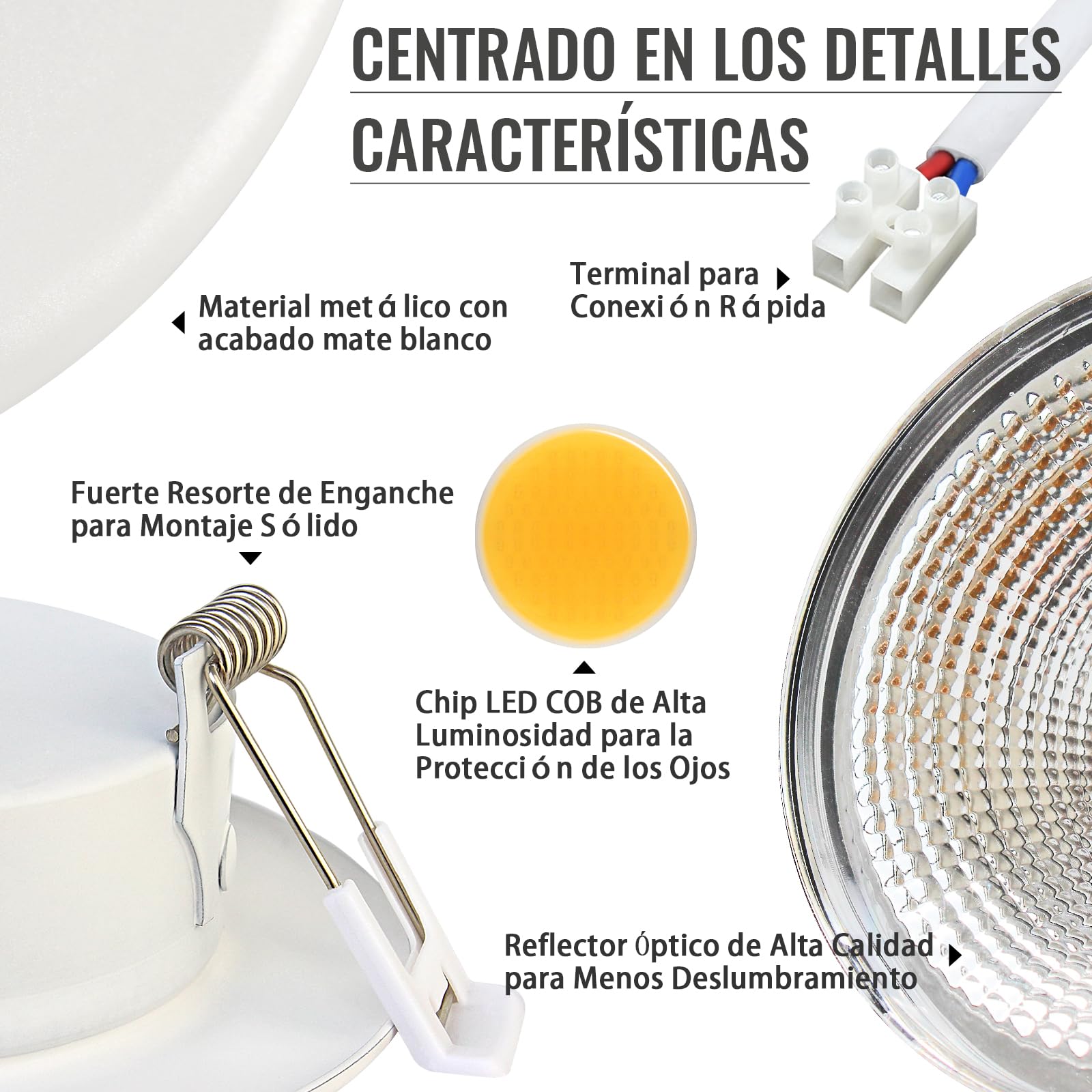 6X Luces Empotradas LED de Techo Regulables 10W Ultra Delgadas para Dormitorio, Sala de Estar, Cocina - Blanco Cálido 3000K, Recorte Ø65-85mm, Diseño Redondo Blanco Mate
