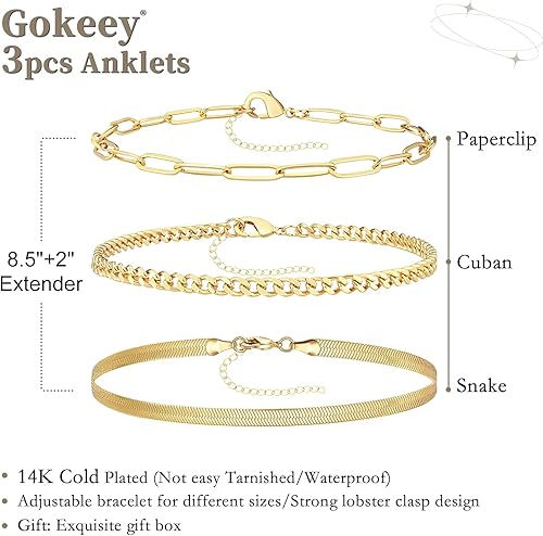 Miniatura 2 de Gold Anklts for Women,14k Gold Plated Ankle Bracelets for Women, Waterproof Layered Cuban Figaro Link Chain Anklets Set Gold Anklets Jewelry Gift