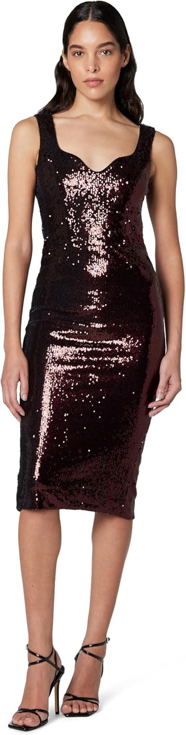 Dress The Population Womens Sloane Rounded V Neck Bodycon Midi Dress